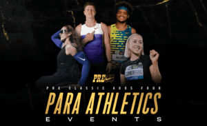 Graphic promoting The Prefontaine Classic with featured Para Athletics stars Tatyana McFadden, Hunter Woodhall, Noah Malone, and Orla Comerford. Bold text reads: "Pre Classic adds four Para Athletics Events."