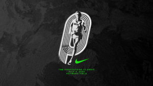 Image of Steve Prefontaine standing in front of a track with text below that reads “The Prefontaine Classic. July 4, 2026. Hayward Field.”